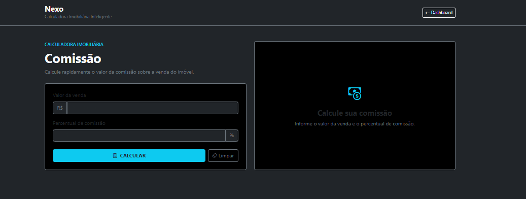 Calculadora de comissão imobiliária do Nexo