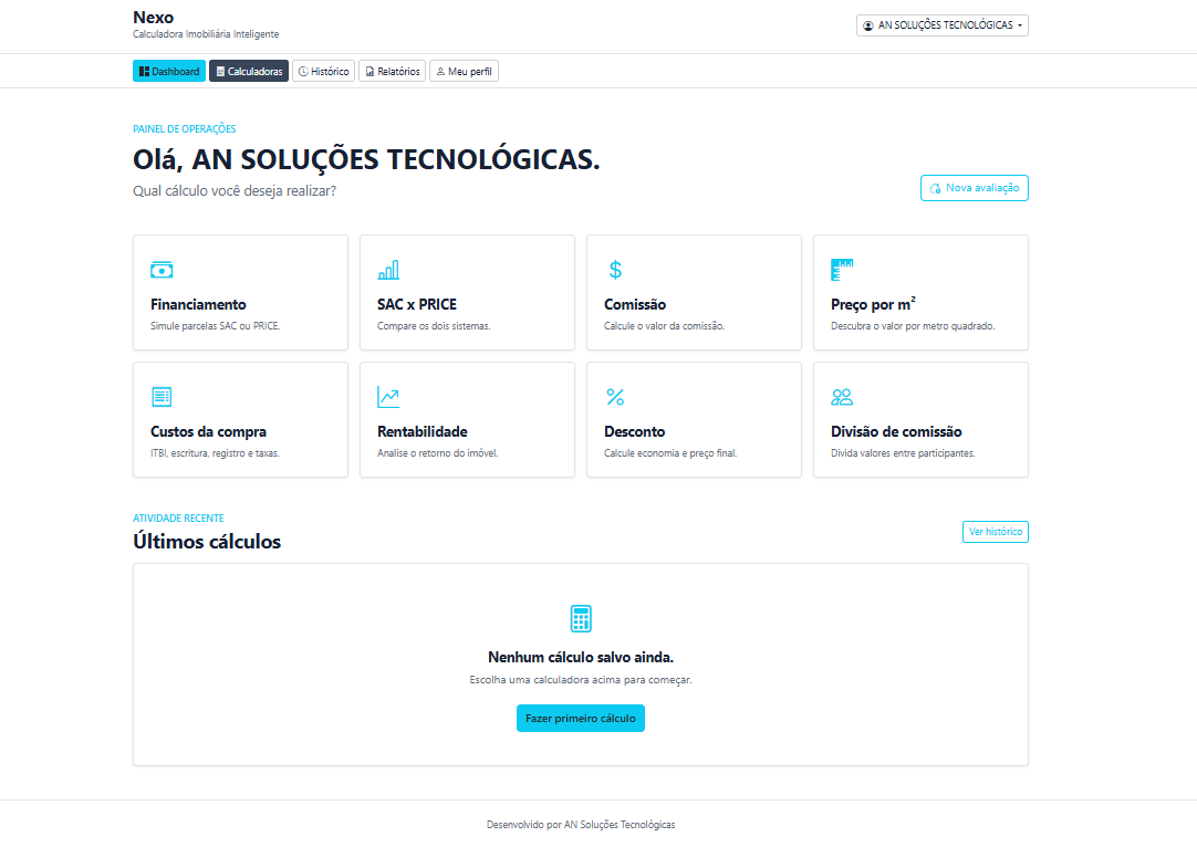 Painel principal do Nexo no tema claro